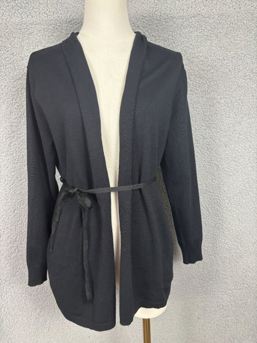 Satuun Women's Black Open Front Cardigan Belted Lightweight Long Sleeves Sm NWTs